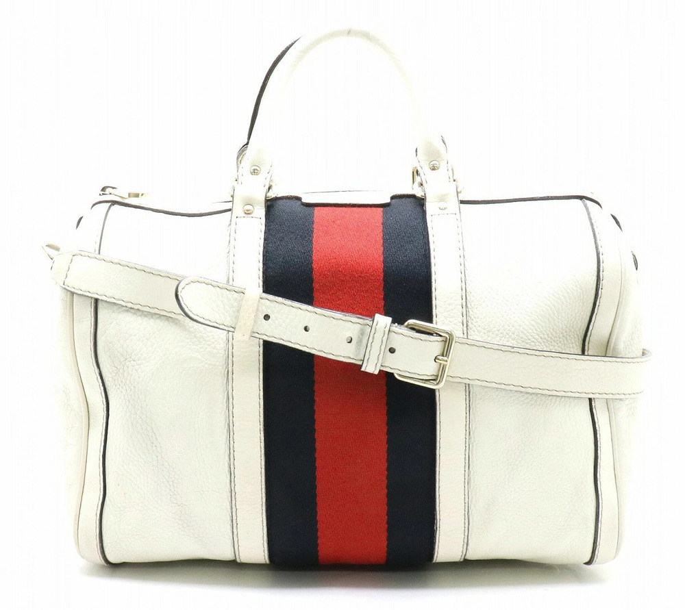 Gucci Sherry Handbag Boston Crossbody Bag Leather Ivory White Navy Blue Red